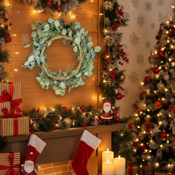 Christmas Eucalyptus Wreath Green Door Wreath Fake Leaf Garland Wedding Home Frontdoor Decor FBA Shipment