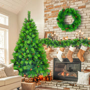 6FT Grass Green Christmas Tree, Large Branches Pine Tree, Pre-Lit Set With Tree  Garland & Wreath, Artificial Christmas With Pine Cones, Hinged Xmas Tree , For Holiday Party Ofiice Home