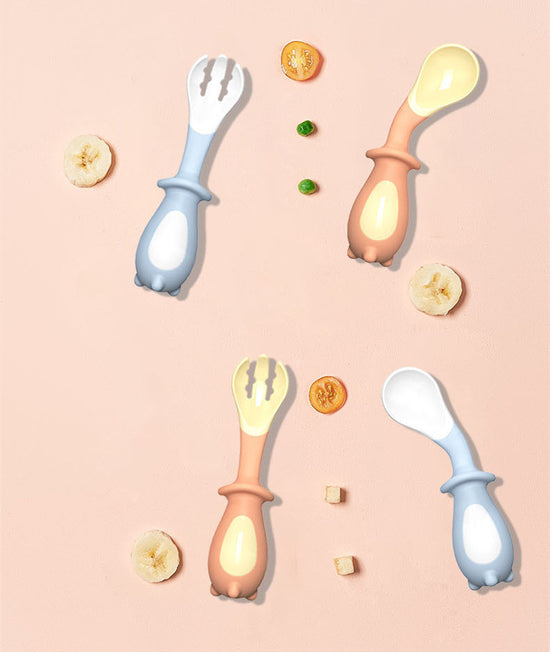 Baby Learn To Eat Training Fork Spoon Baby Food Elbow Feeding Tableware Twist Fork Spoon Children&