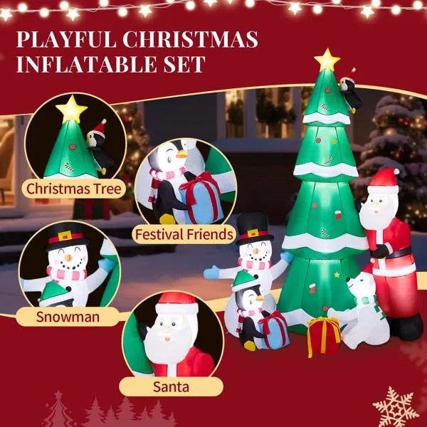 7.5FT Lighted Christmas Inflatable Decoration, Inflatable Christmas Tree With Santa And Snowman, Funny Blow Up Yard Decorations With Built-in LED Lights For Holiday Party Front Yard Lawn Garden Decor