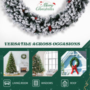 60in Pre-lit Snow Flocked Christmas Wreath, Lighted Artificial Xmas Wreath With 220 Warm White Lights And 600 PVC Tips And DIY Ornaments, For Front Door Gate Wall Xmas Party Decorations, Snowy Green