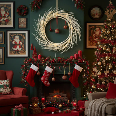 24 Inch Christmas Wreath With LED Lights Battery Operated Front Door Decorations For Indoor Outdoor Festive Holiday Garland FBA Shipment