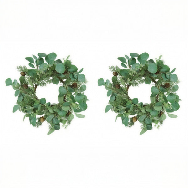 2PCS Set Christmas Wreath Eucalyptus Candle Rings 14.2in Green Artificial Plants Home Door Decor Holiday Wall Pendant FBA Shipment