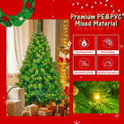6FT Grass Green Christmas Tree, Large Branches Pine Tree, Pre-Lit Set With Tree  Garland & Wreath, Artificial Christmas With Pine Cones, Hinged Xmas Tree , For Holiday Party Ofiice Home