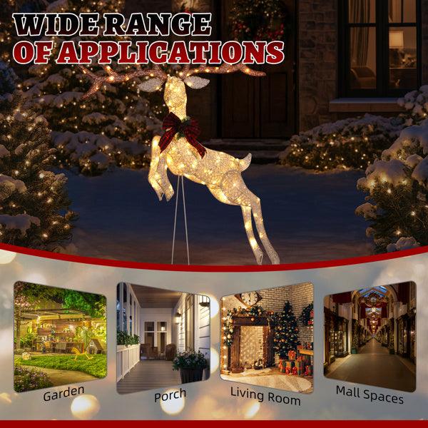 5FT Lighted Jumping Reindeer Christmas Decorations, Pre-lit Holiday Decor With Warm White LED Lights For Xmas Outdoor Indoor Decor Lighted Holiday Displays