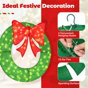 Pre-Lit Christmas Wreath - 200 LED Lights  Warm White Red , Large Bow , IP44 Weatherproof For Indoor Outdoor