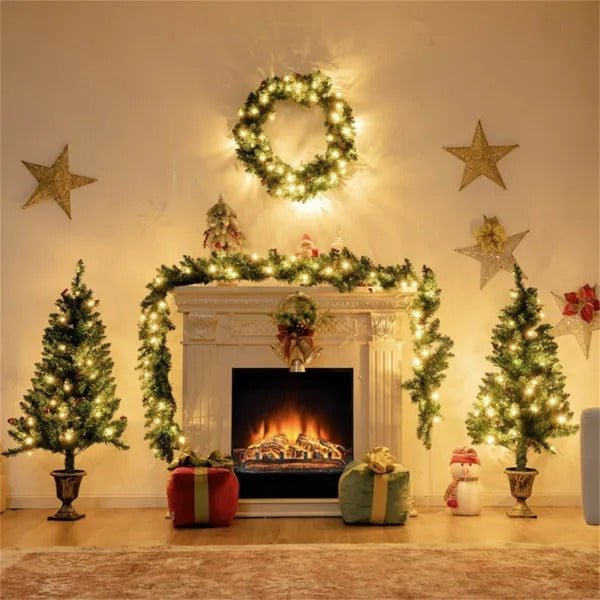 4 Pieces Christmas Decoration Set With Garland Wreath And Entrance Trees
