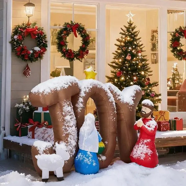 7.5FT Lighted Christmas Inflatable Decoration, Inflatable Nativity Scene With JOY Sign, Funny Blow Up Yard Decorations With Built-in LED Lights For Holiday Party Front Yard Lawn Garden Decor