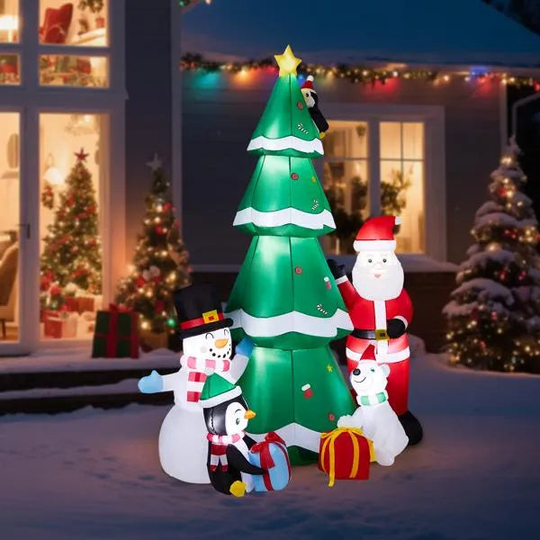 7.5FT Lighted Christmas Inflatable Decoration, Inflatable Christmas Tree With Santa And Snowman, Funny Blow Up Yard Decorations With Built-in LED Lights For Holiday Party Front Yard Lawn Garden Decor