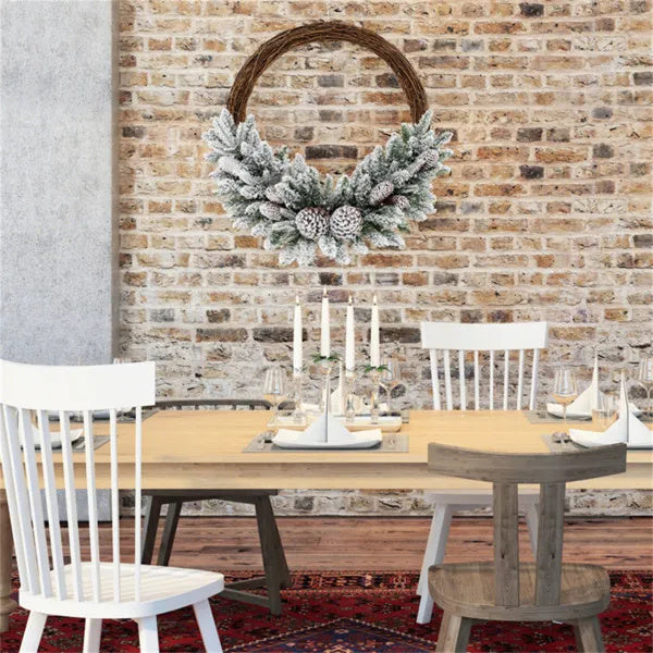 Snow Flocked Artificial Christmas Wreath With 35 LED Lights