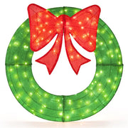 Pre-Lit Christmas Wreath - 200 LED Lights  Warm White Red , Large Bow , IP44 Weatherproof For Indoor Outdoor