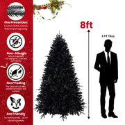 Prelit Black Christmas Tree With White Lights Artificial Fake Christmas Tree With PE&PVC Branch Tips For Halloween And Xmas Tree For Holiday Decorations, Metal Stand And Hinged Branches