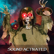 Halloween Animated Skeleton With Glowing LED Eyes, Animatronic Halloween Decorations, Battery Operated