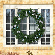 60in Pre-lit Christmas Wreath, Lighted Artificial Xmas Wreath With 220 Cold & Warm White Lights And 600 PVC Tips And DIY Ornaments, For Front Door Gate Wall Xmas Party Decorations, Light Green