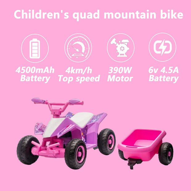 6V Battery Powered Kids Electric Vehicle, Kids Ride On ATV, 4 Wheeler Quad W Headlights, MP3, USB, Volume Control, Large Seat, Electric Ride On Toys Best Gifts For Age 3-6 Years Old