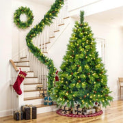 6FT Grass Green Christmas Tree, Large Branches Pine Tree, Pre-Lit Set With Tree  Garland & Wreath, Artificial Christmas With Pine Cones, Hinged Xmas Tree , For Holiday Party Ofiice Home