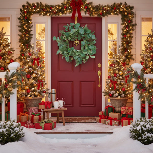 2PCS Set Christmas Wreath Eucalyptus Candle Rings 14.2in Green Artificial Plants Home Door Decor Holiday Wall Pendant FBA Shipment